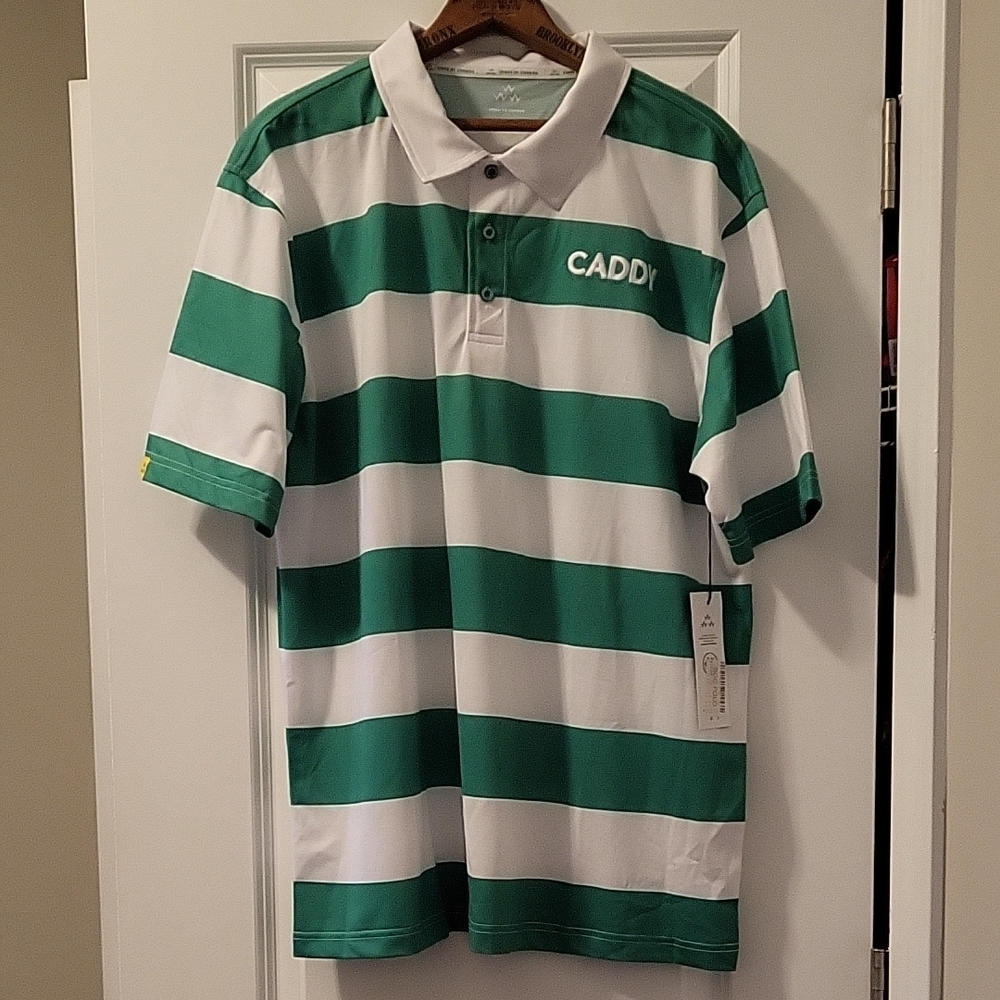 Green and White Striped Polo Shirt